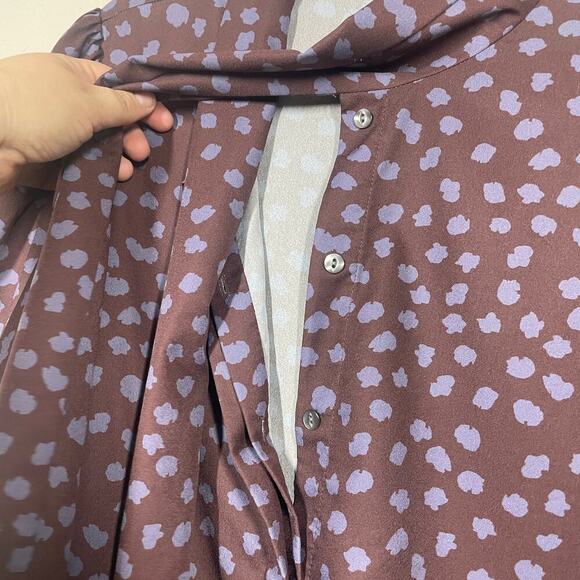 Hunter Bell Small Finley Blouse Maroon Polka Dot Bow Wrap Tie Neck Career - Picture 9 of 12